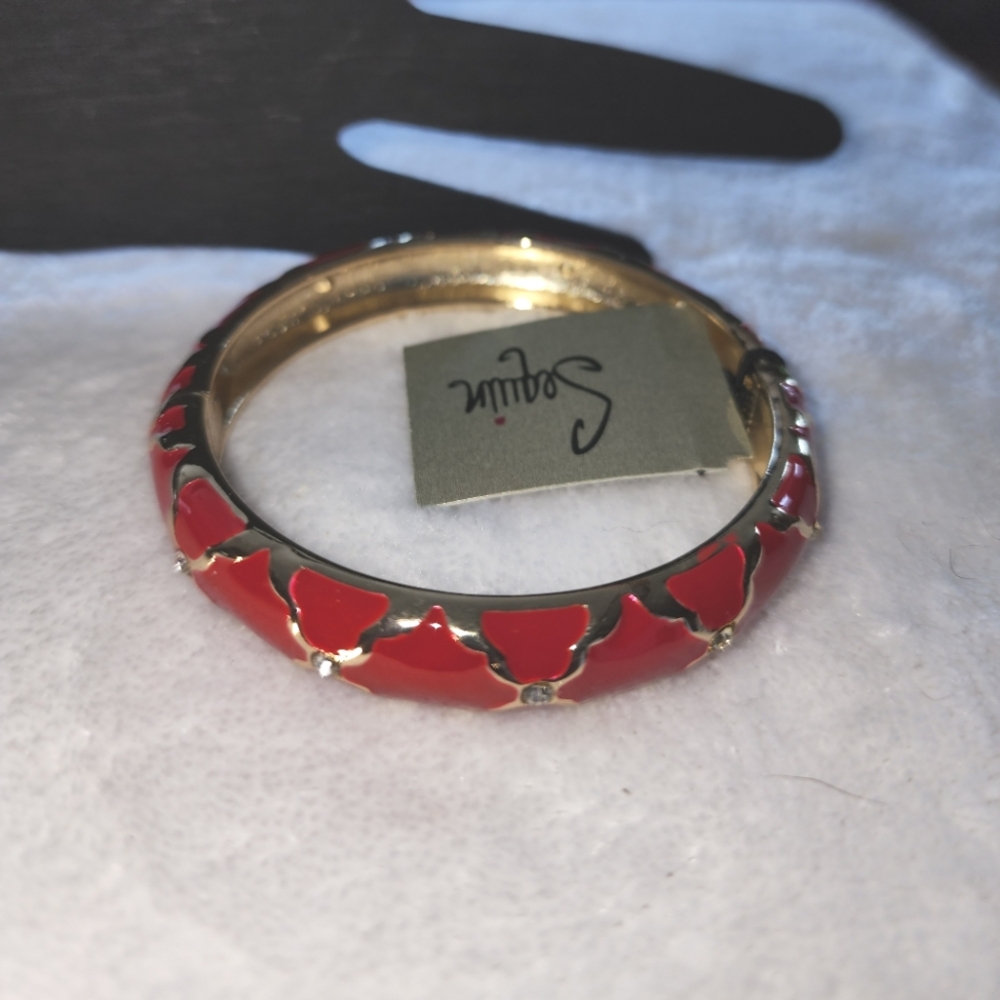 STUNNING Sequin™ Red Enamel & Crystal Hinged Bangle Bracelet NWT